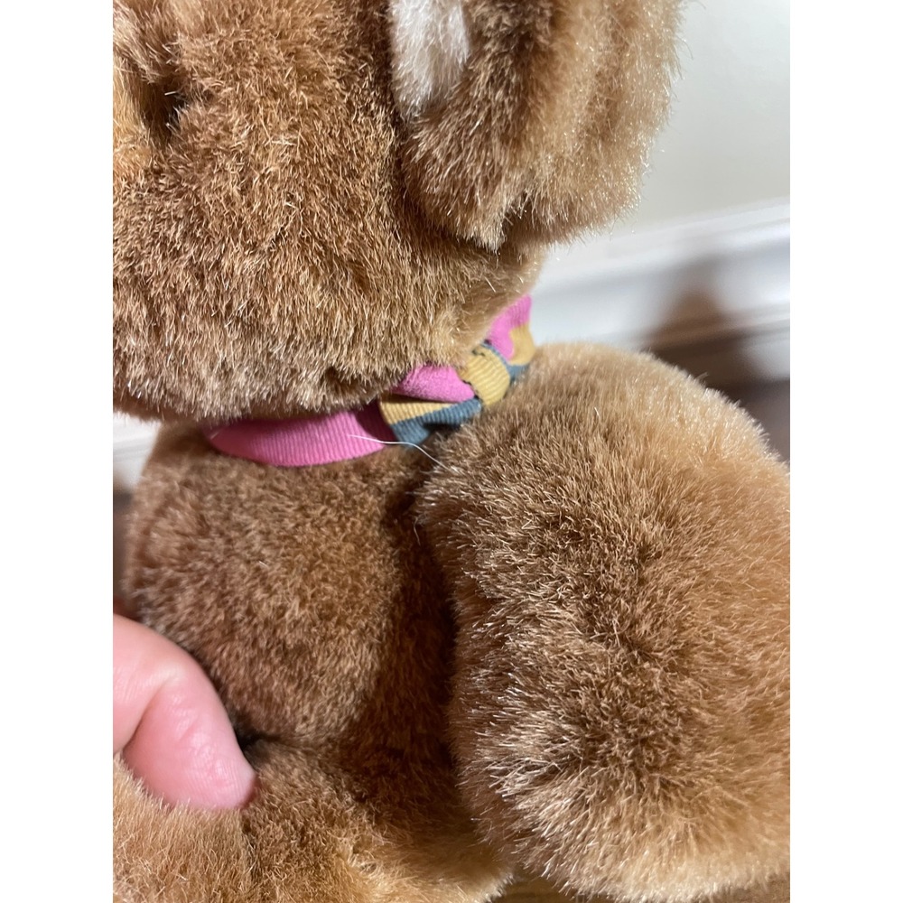 Vintage 1985 GUND Brown Teddy Bear Plush Stuffed Animal with Pink Ribbon - Picture 3 of 6